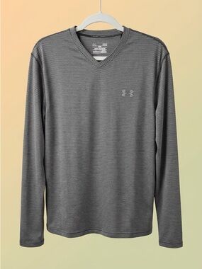 Under Armour Men’s Long Sleeve V-Neck Striped Performance Tee - Gray